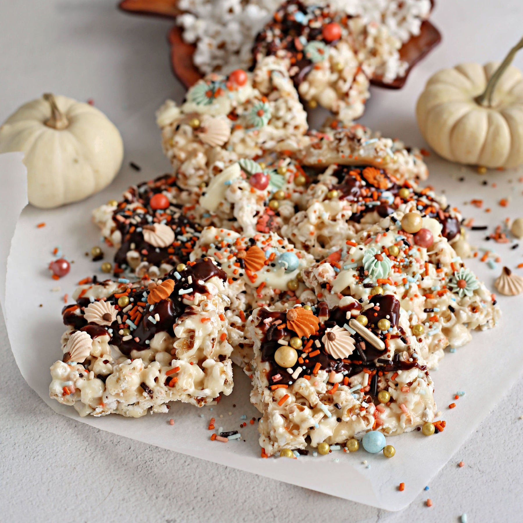 Autumn Popcorn Rice Krispie Treats