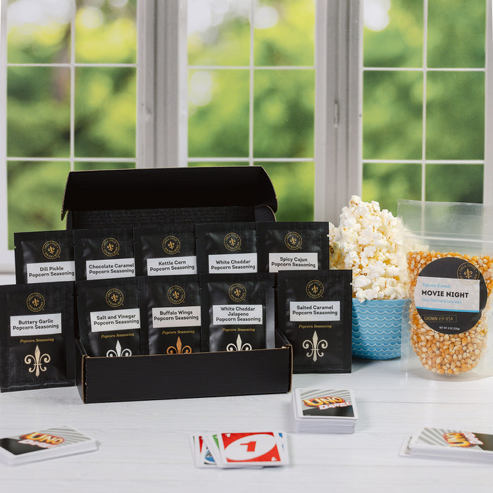 Popcorn and Seasoning Starter Pack - 10 Single Serving Seasoning Sampler with Popcorn