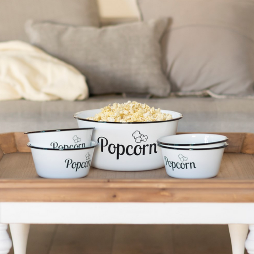 Enamel Popcorn Bowl Set - Personal and Family Sized Snack Bowls - Black and White popcorn bowls by Dell Cove Spices