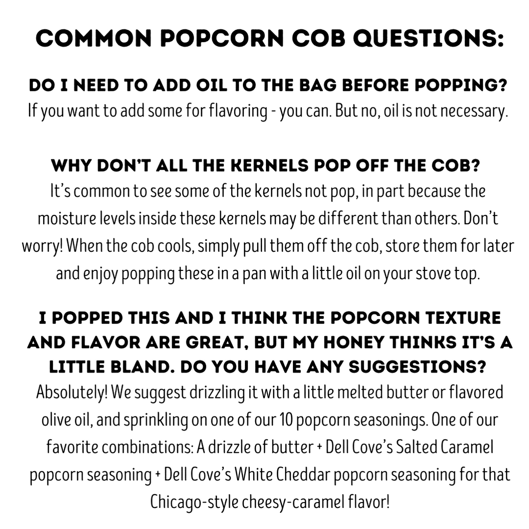 Popcorn on the Cob - Poppin' Cobs — Dell Cove Spices & More Co.