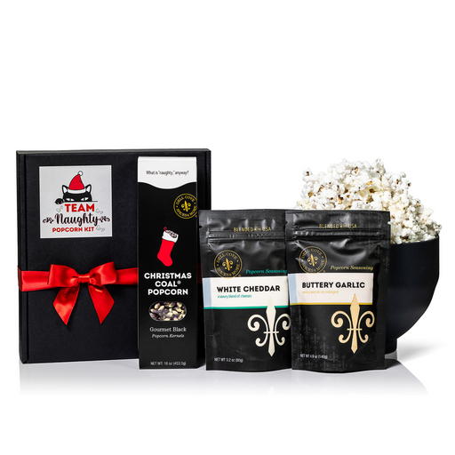 team naughty popcorn kit for cat lovers - popcorn and popcorn seasoning gift set for Christmas - mix and match