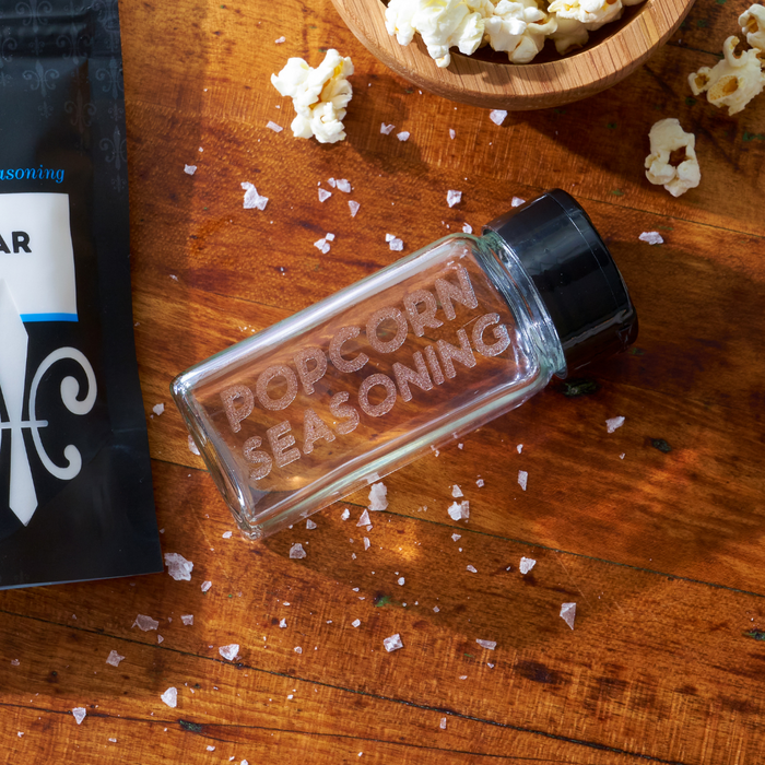 Etched Glass Spice Jar with Black Cap - Popcorn Seasoning — Dell Cove Spices  & More Co.